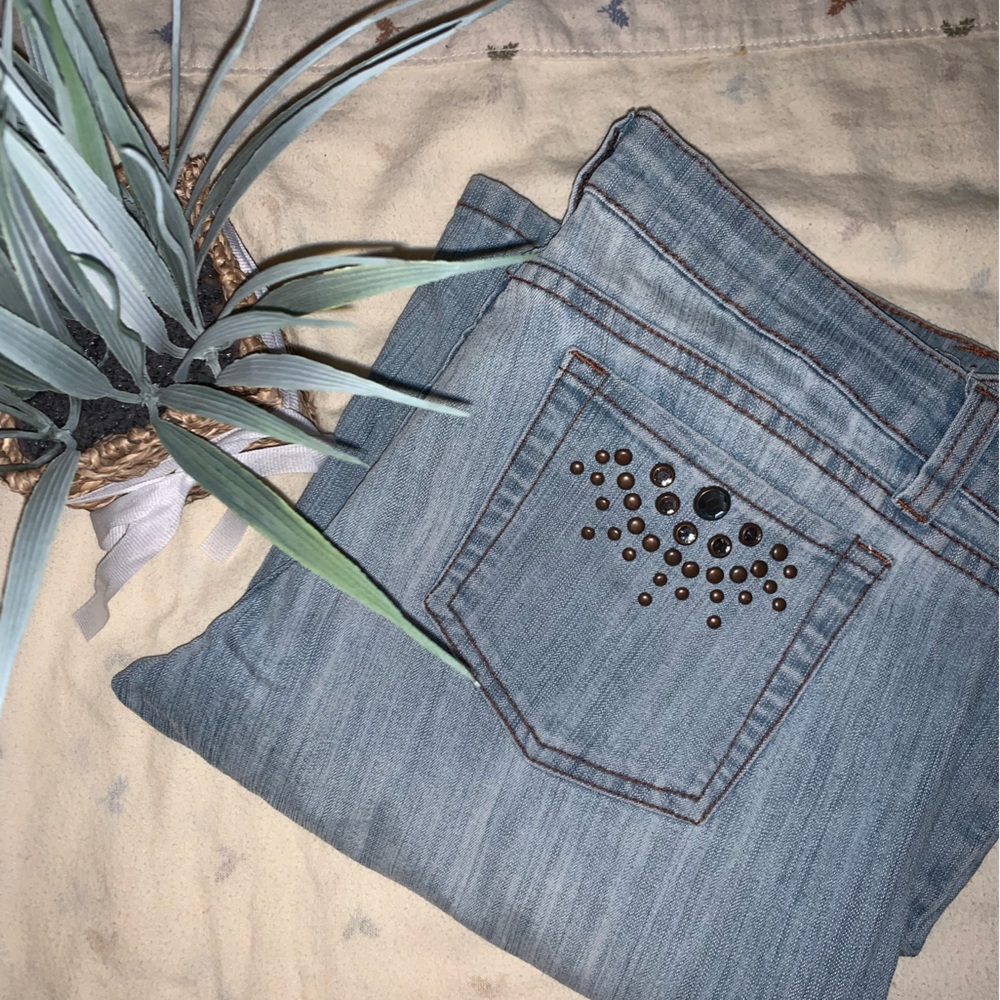 Vintage clash Rhinestone with buckle flare jeans